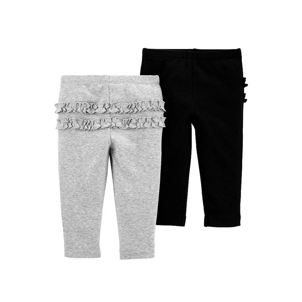 Carters 18 Months Baby Toddler Girl 2-Pk Ruffle-Detail Cotton Pants Grey & Black